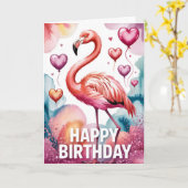 Lovely Pink Flamingo Birthday Card カード (黄色い花)