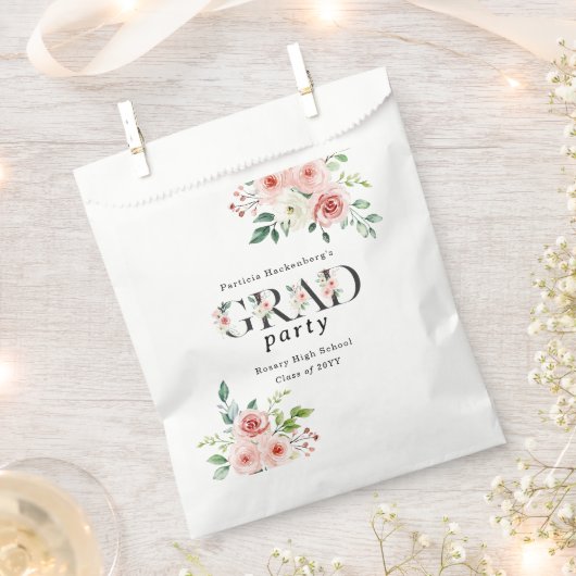 Lovely Pink Floral GRAD Custom Graduation Party  フェイバーバッグ (クリップ留めされた状態)