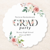 Lovely Pink Floral GRAD Custom Party  ペーパーコースター (正面)