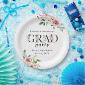 Lovely Pink Floral GRAD Custom Party Paper Plates ペーパープレート (パーティー)