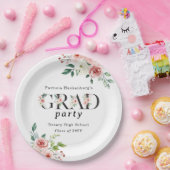 Lovely Pink Floral GRAD Custom Party Paper Plates ペーパープレート (パーティー)