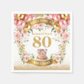 Lovely Pink Gold 80th Birthday Paper Party Napkins スタンダードカクテルナプキン (正面)