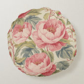 Lovely Pink Peoni Flowers Pattern, Elegant ラウンドクッション (裏面)