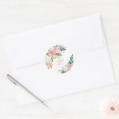 lovely pink peony monogram sticker ラウンドシール (封筒)