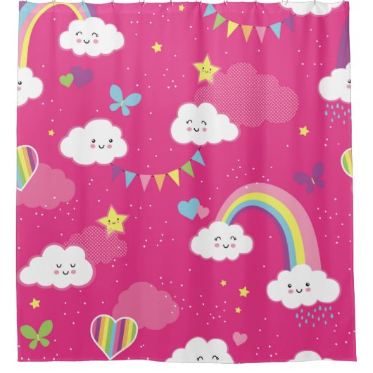 Lovely Pink Rainbow Sky repeating pattern. A seaml シャワーカーテン (正面)