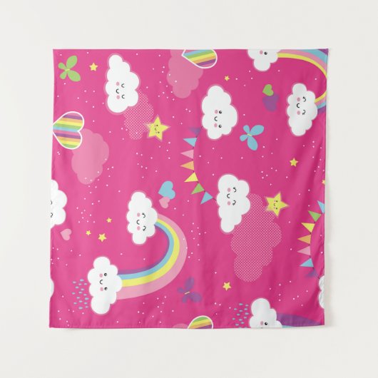 Lovely Pink Rainbow Sky repeating pattern. A seaml タペストリー (正面(横))