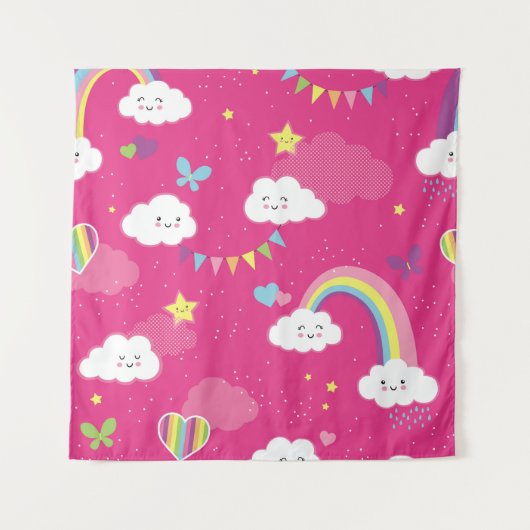 Lovely Pink Rainbow Sky repeating pattern. A seaml タペストリー (正面)