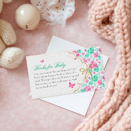 Lovely Pink Rose Floral Golden Bow Baby shower エンクロージャーカード