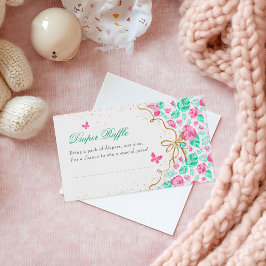 Lovely Pink Rose Floral Golden Bow Baby shower エンクロージャーカード