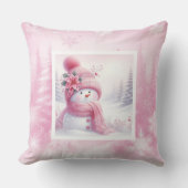 Lovely Pink Snowman Christmas Pillow Kids Gift クッション (正面)