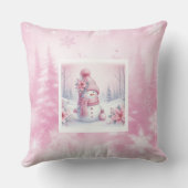 Lovely Pink Snowman Christmas Scene Kids Pillow クッション (裏面)
