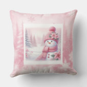 Lovely Pink Snowman Christmas Scene Kids Room  クッション (裏面)