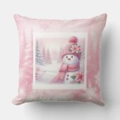 Lovely Pink Snowman Christmas Scene Kids Room  クッション (正面)