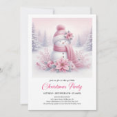 Lovely Pink Snowman Editable Christmas Kids Invite 招待状 (正面)
