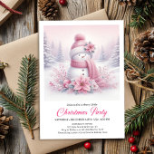 Lovely Pink Snowman Editable Christmas Kids Invite 招待状