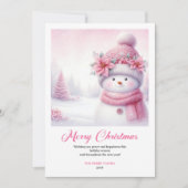 Lovely Pink Snowman Printable Christmas Scene Card シーズンカード (正面)