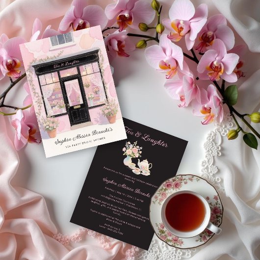 Lovely Pink Vintage Tea Party Bridal Shower  招待状