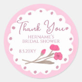 Lovely Pink Whimsical Thank You Bridal Shower ラウンドシール (正面)