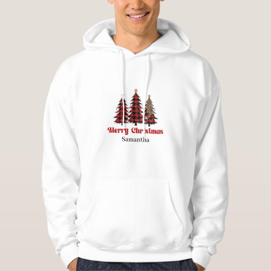 Lovely Plaid Tree Christmas Pullover Festive Outfi パーカ (正面)