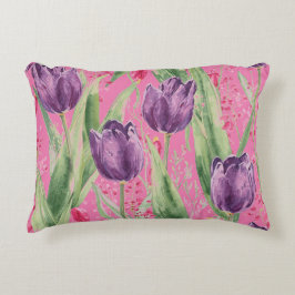 Lovely, Purple,Shocking Pink Tulip Flowers Pattern アクセントクッション