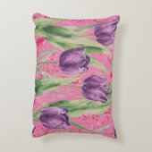 Lovely, Purple,Shocking Pink Tulip Flowers Pattern アクセントクッション (裏面(縦))
