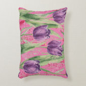 Lovely, Purple,Shocking Pink Tulip Flowers Pattern アクセントクッション (正面(垂直))