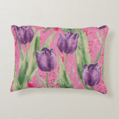 Lovely, Purple,Shocking Pink Tulip Flowers Pattern アクセントクッション (裏面)