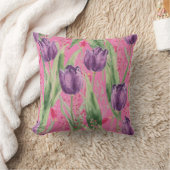 Lovely, Purple,Shocking Pink Tulip Flowers Pattern クッション (ブランケット)
