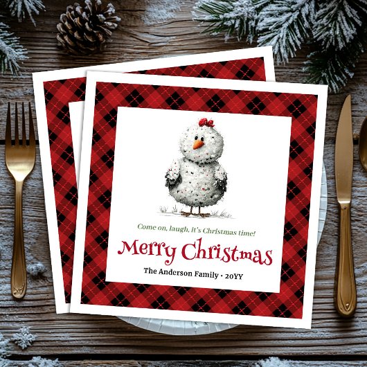 Lovely Quirky Chickens Custom Name Watercolor Xmas スタンダードカクテルナプキン