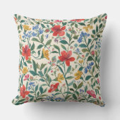 Lovely, Red Yellow Blue Flowers and Leaves Pattern クッション (正面)