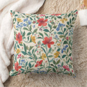 Lovely, Red Yellow Blue Flowers and Leaves Pattern クッション (ブランケット)