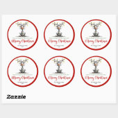 Lovely reindeer funny whimsical Xmas sticker art ラウンドシール (シート)