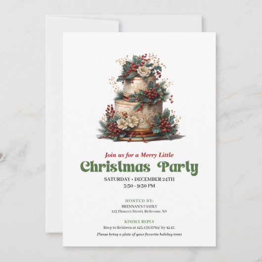 Lovely Retro Christmas Cake Party Card 招待状 (正面)