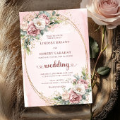 Lovely Rose Gold Blush Floral Greenery Wedding  招待状