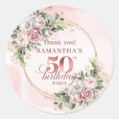 Lovely Rose Gold Blush Flowers 50th Birthday Favor ラウンドシール (正面)