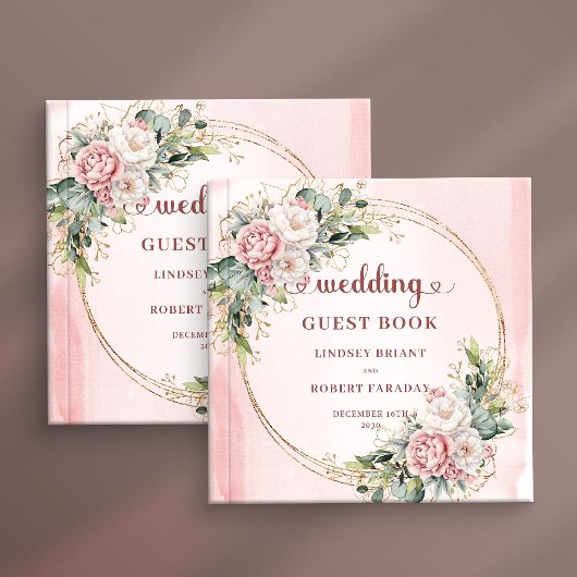 Lovely Rose Gold Floral Greenery Wedding Guest   ゲストブック