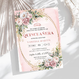 Lovely Rose Gold Flowers Eucalyptus 15th Birthday  招待状