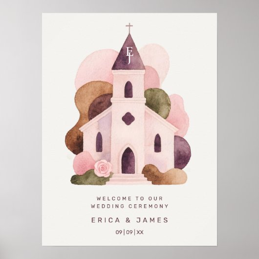 Lovely Rustic Pink Tones Church Wedding ポスター (正面)