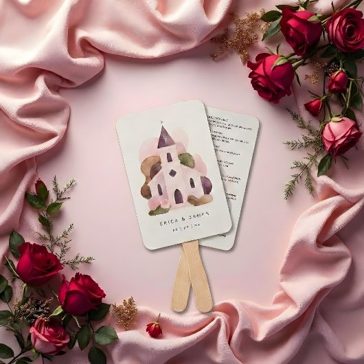 Lovely Rustic Pink Tones Church Wedding Program ハンドファン