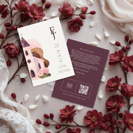 Lovely Rustic Pink Tones Church Wedding QR セーブザデート