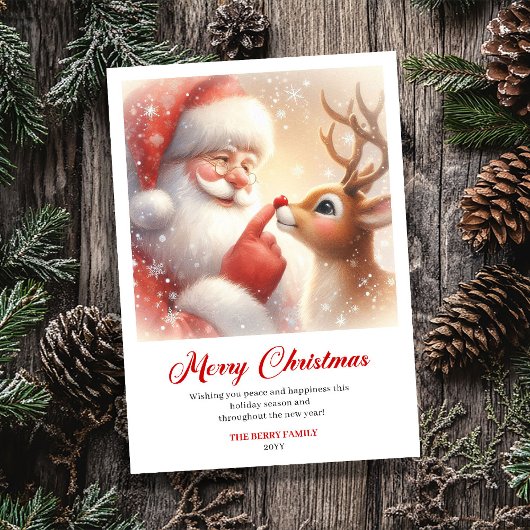 Lovely Santa And Rudolph Vintage Holiday Greeting  シーズンカード