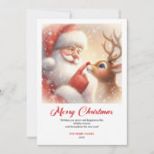 Lovely Santa And Rudolph Vintage Holiday Greeting  シーズンカード (正面)