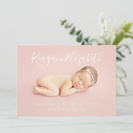 Lovely Scriptフォトオーバーレイ誕生のお知らせ 案内状 (スタンド正面)