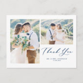 Lovely Script Blue Two Photo Collage Thank You ポストカード (正面)