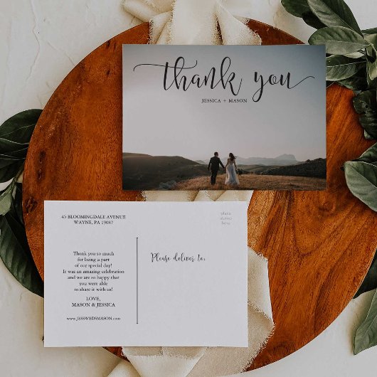 Lovely Script Photo 結婚's Thank Youポストカード ポストカード