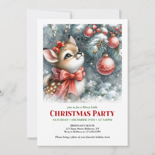 Lovely snowy forest baby deer Christmas invite   招待状 (正面)