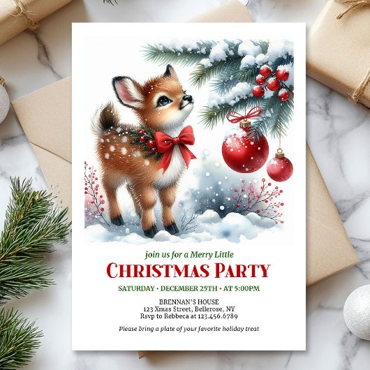 Lovely snowy forest Christmas kids invite digital 招待状