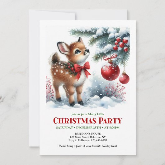 Lovely snowy forest Christmas kids invite digital 招待状 (正面)