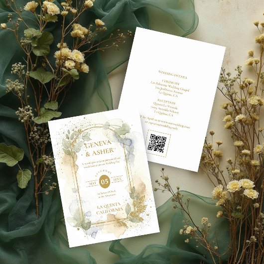 Lovely Spring Green & Beige Floral Arch Wedding 招待状