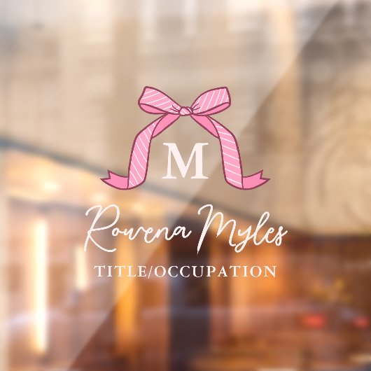 Lovely Striped Pink Bow Monogram name In Script ウィンドウサイン (シート2)